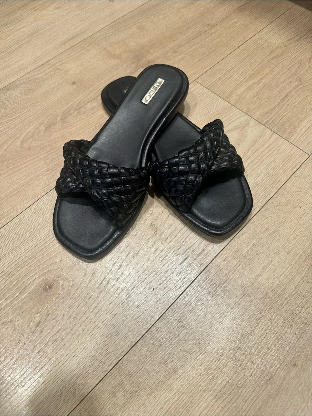 Black Aldo Square Toe Woven Slide Sandals - Size 8.5 US - Great Condition